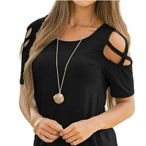 NWT-Sarin Mathews- Womens Strappy Cold Shoulder Tops Casual Tees Loose Basic T